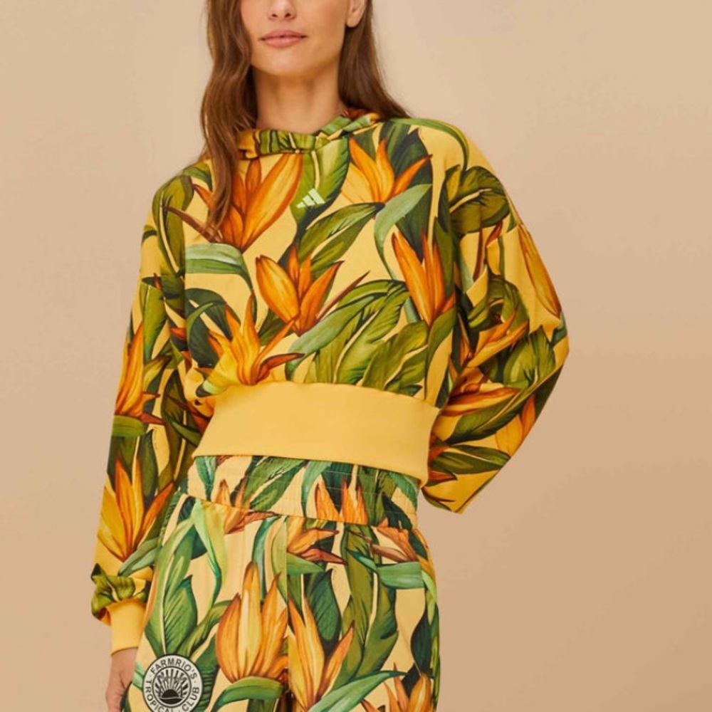 Farm Rio x Adidas Birds Of Paradise Semi Spark Jacket Cropped Hoodie - Picture 2 of 8